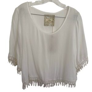 Harlow White Jasmine Woven Lightweight Oversized Short Sleeve Top- Sz-S